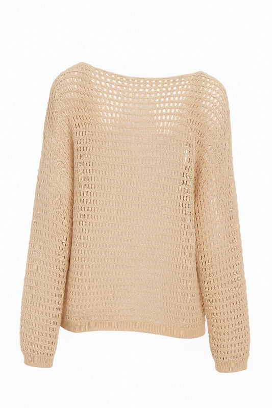 Off-Shoulder Hollow-Knit Loose Top