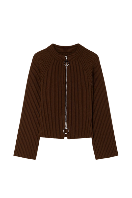 Autumn Chic Double-Zip Knit Cardigan Sweater