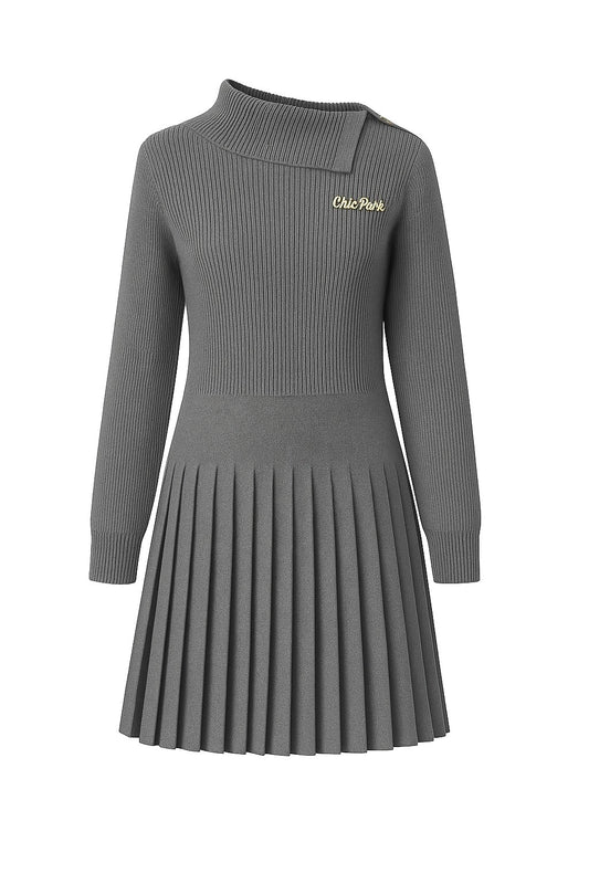 CHiCPARK Asymmetrical Collar Pleated Knit Dress
