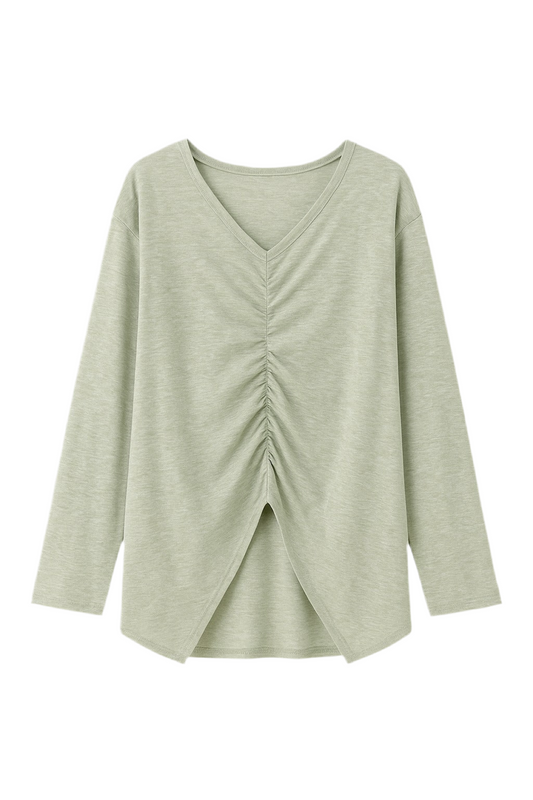 AMUU Japanese V-Neck Split-Hem Knit Top