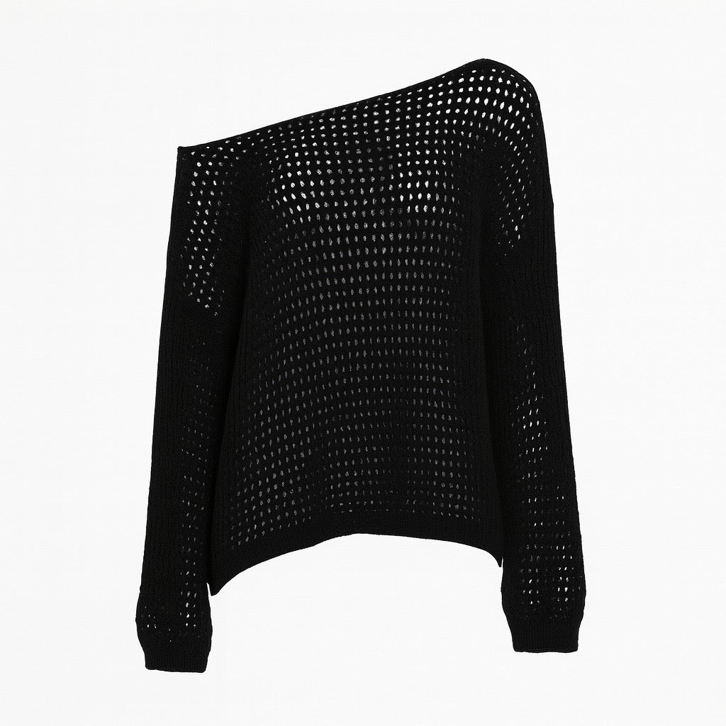 Off-Shoulder Hollow-Knit Loose Top