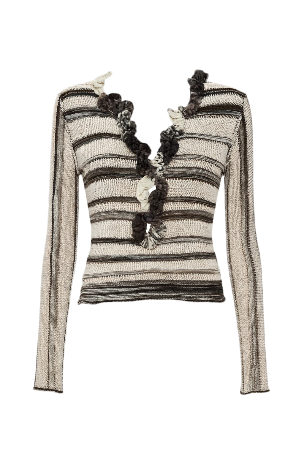 INSS Retro V-Neck Ruffle Knit Top