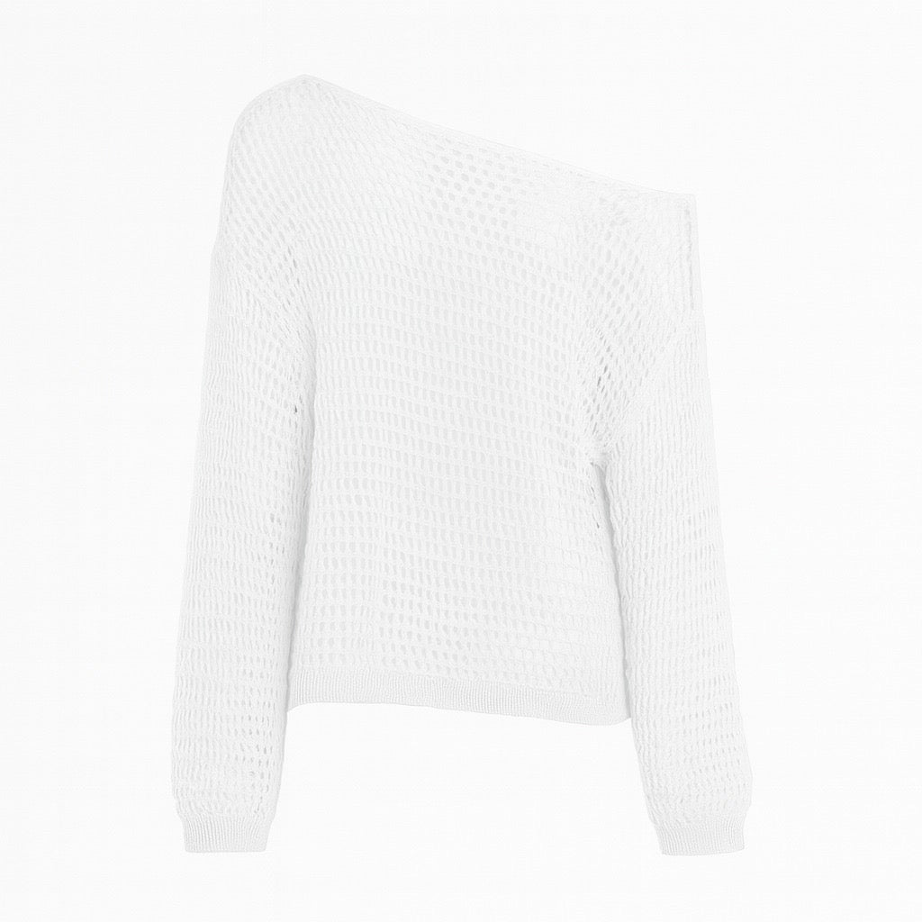 Off-Shoulder Hollow-Knit Loose Top