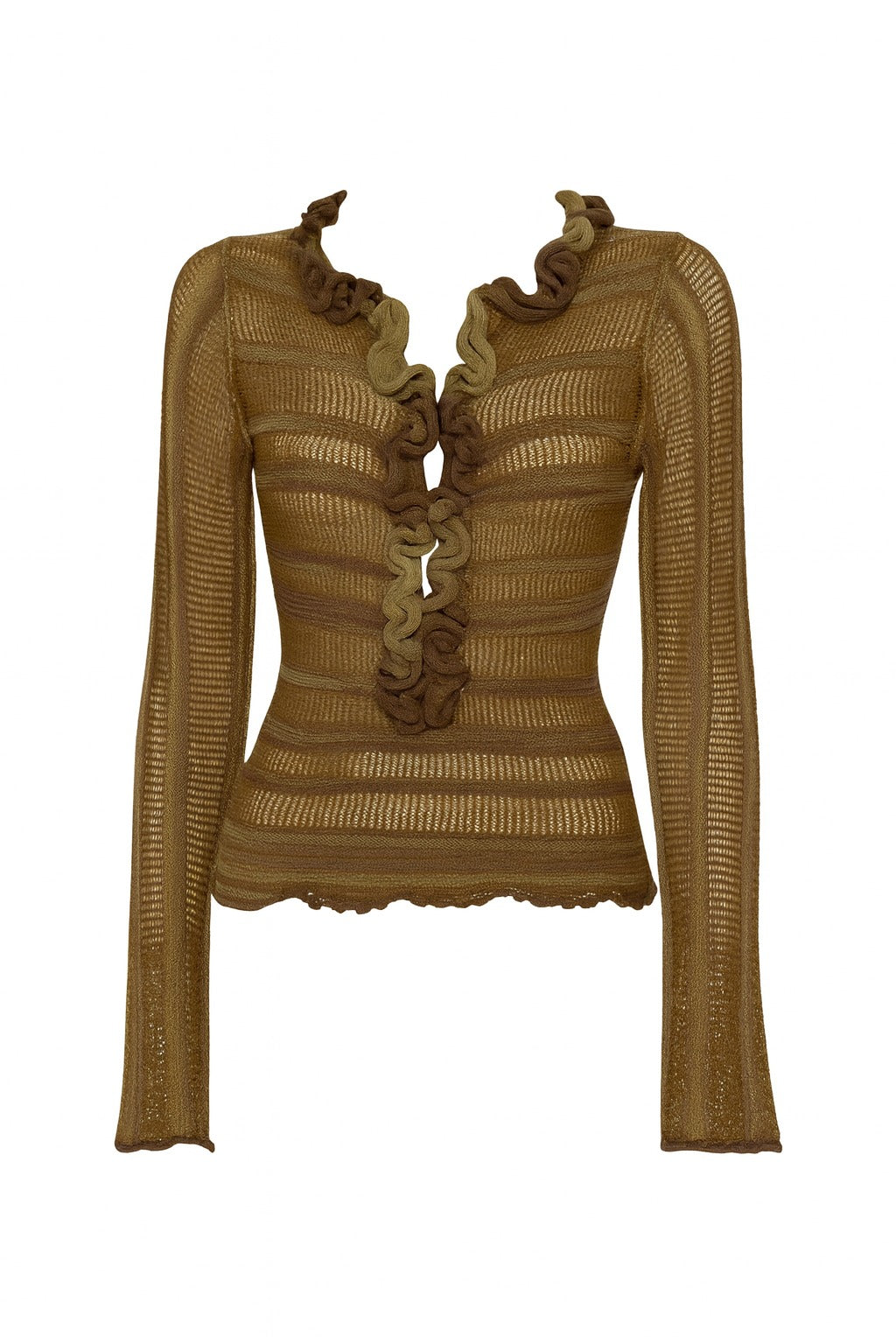 INSS Retro V-Neck Ruffle Knit Top