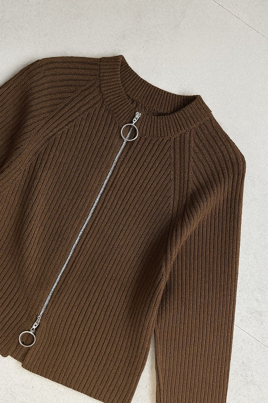 Autumn Chic Double-Zip Knit Cardigan Sweater