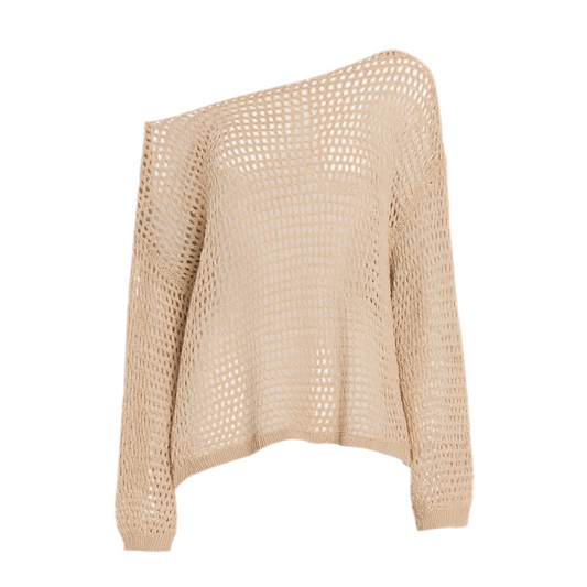 Off-Shoulder Hollow-Knit Loose Top
