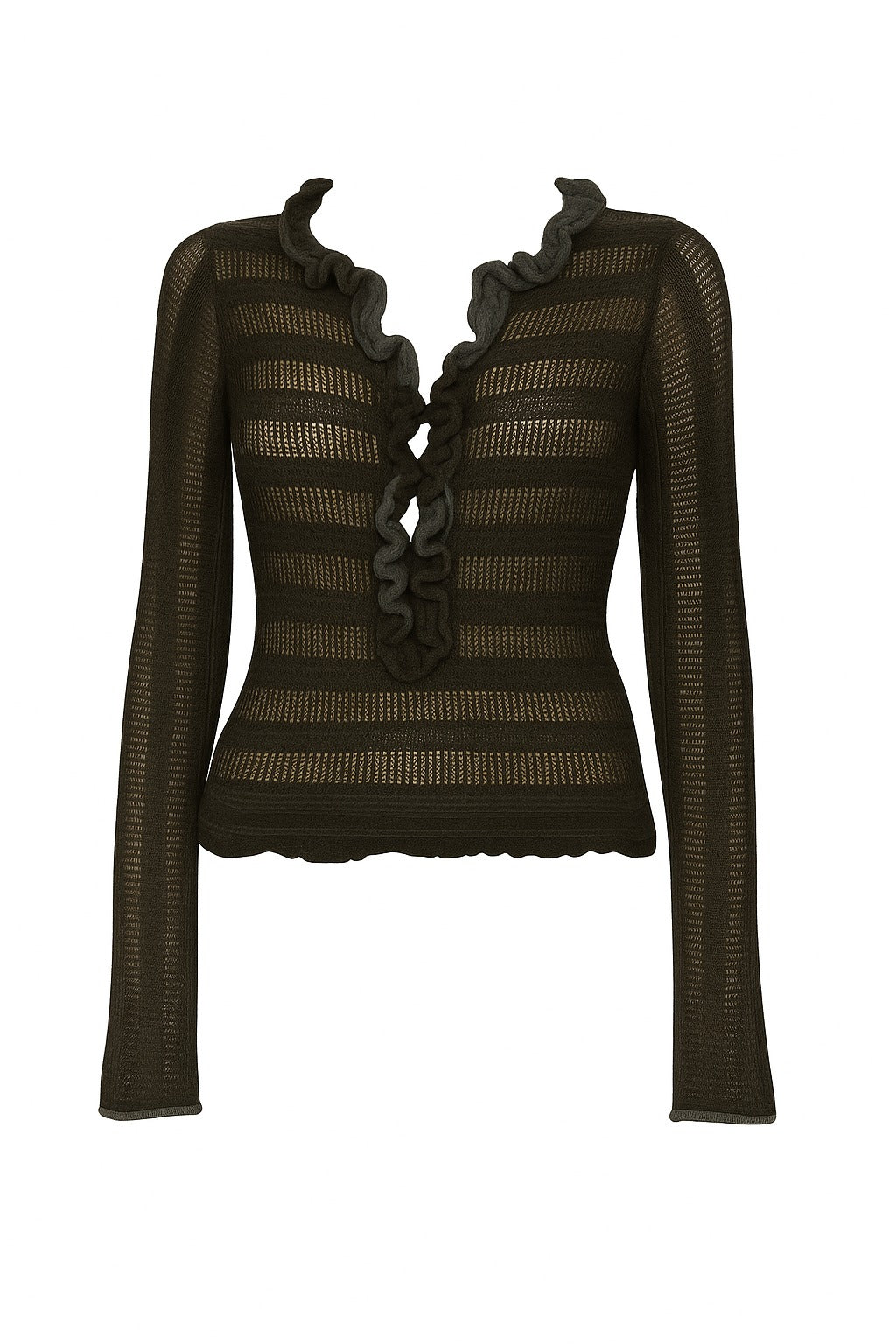 INSS Retro V-Neck Ruffle Knit Top