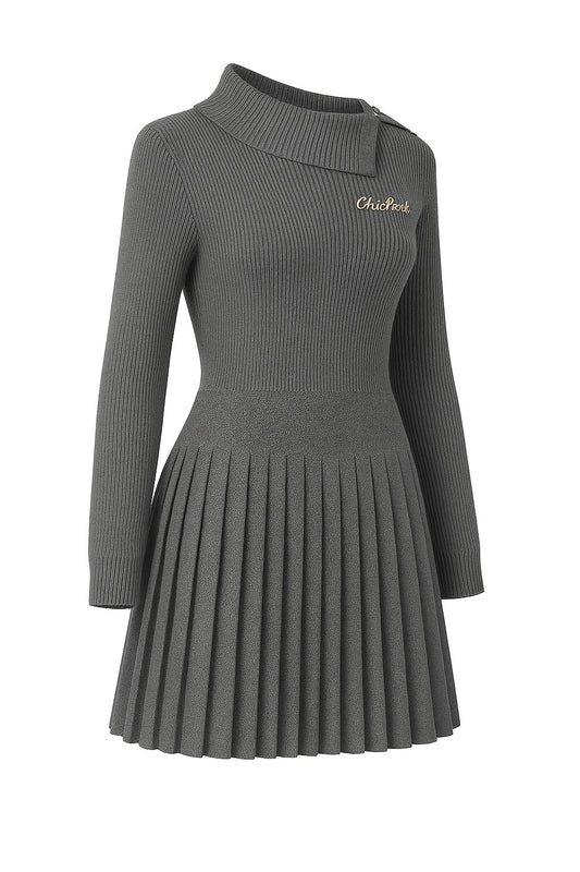 CHiCPARK Asymmetrical Collar Pleated Knit Dress